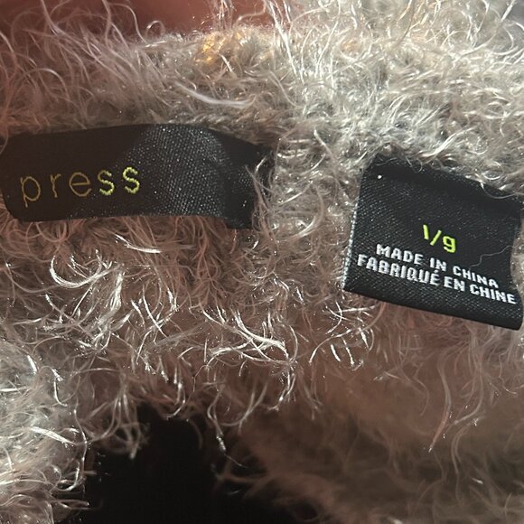 Vintage Y2K Eyelash Knit Gray Striped V-Neck Sweater Sz L Coquette Girlie Fluffy - Picture 4 of 9